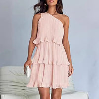 Oblique Shoulder Layered Hem Dress