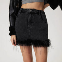 Women's High-Waisted Frayed Hem Denim Skirt