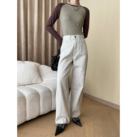 Contrast Gray Line Straight Wide Leg Jeans