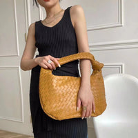 Women Large Capacity Woven Handmade Croissant Knotted Shoulder Bag