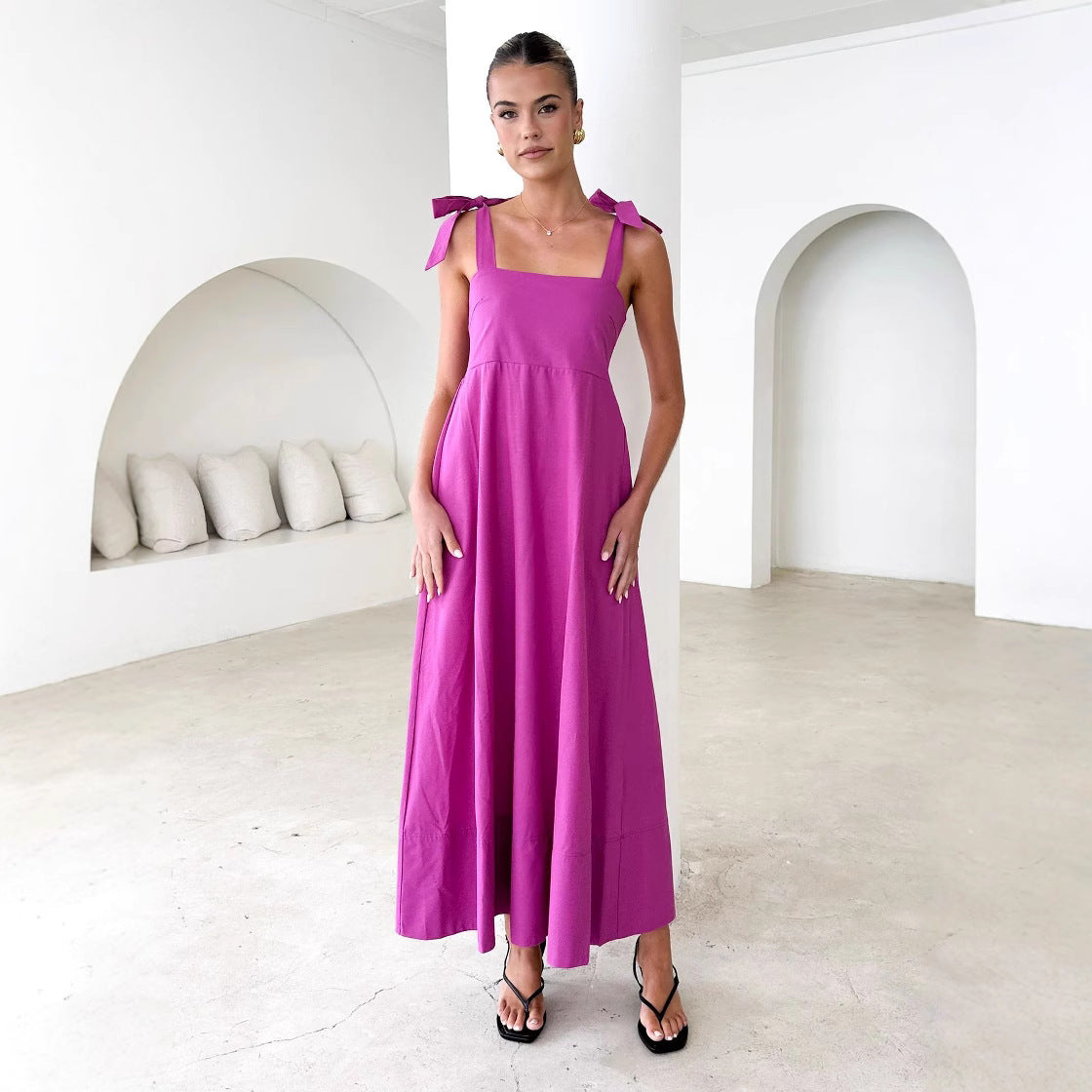 Summer Solid Color Tube Top Maxi Dress