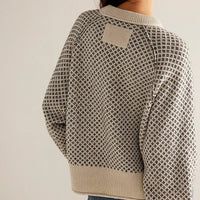 Geometric Jacquard Buttoned Pullover Sweater