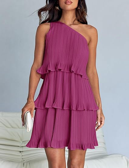 Oblique Shoulder Layered Hem Dress