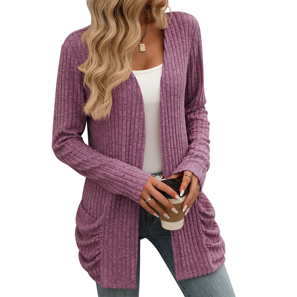 Casual Ribbed Open Cardigan