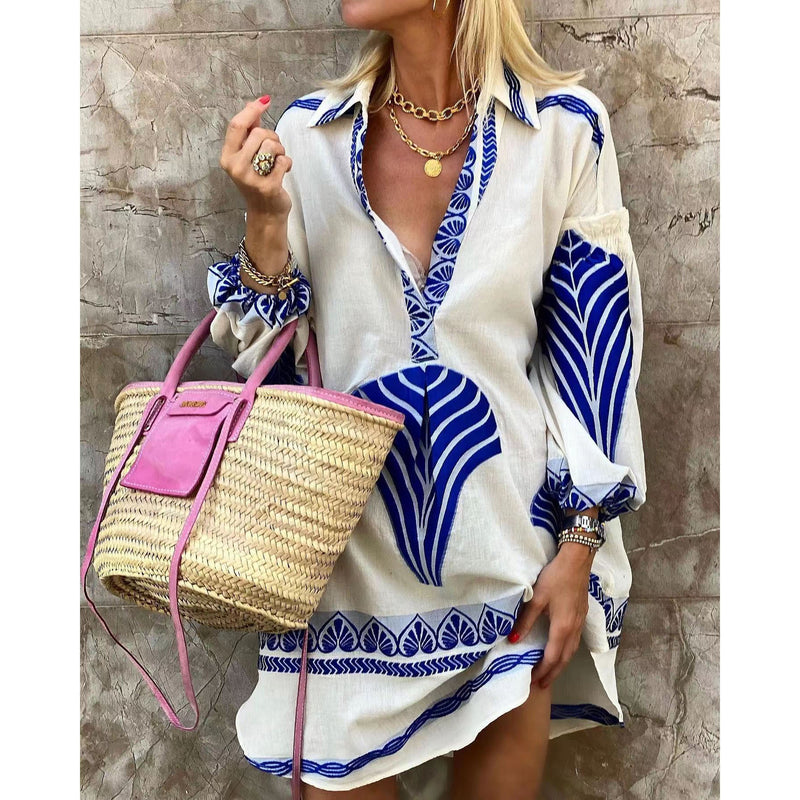 Spring Summer Casual Long Shirt Loose Vacation Split Top for Women