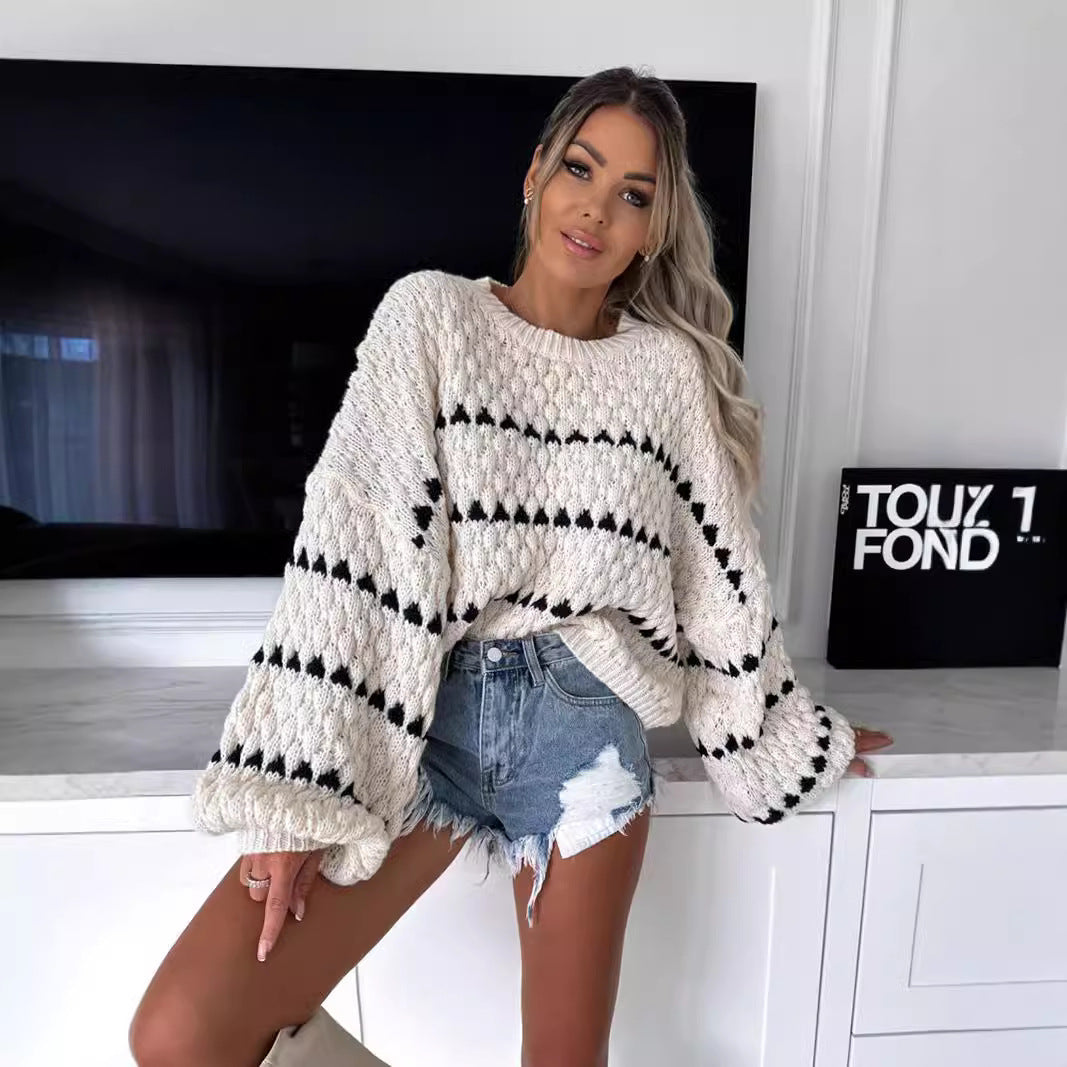 Thick Knit Striped Loose Pullover Sweater