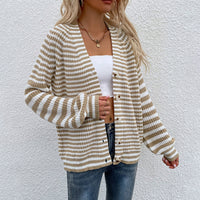 Striped Lantern Sleeve Cardigan