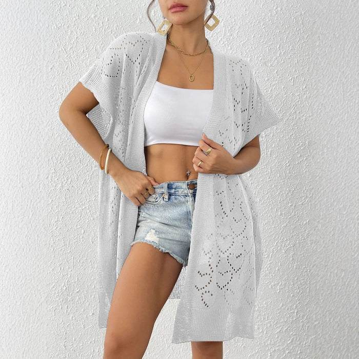 Women Clothing Love Jacquard Woven Shirt Beach Bikini Sun Protective Blouse Loose Cardigan