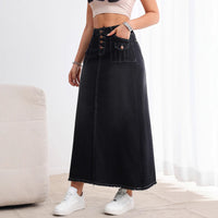 Retro Washed Distressed Loose Denim Skirt