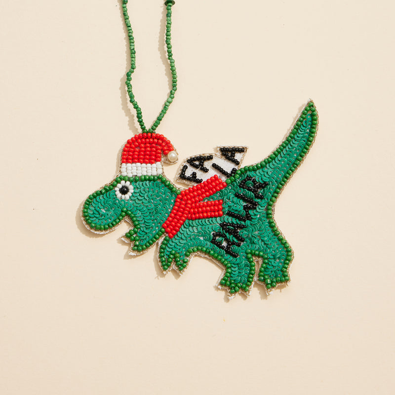 Festive Dinosaur Ornament with Beaded Details