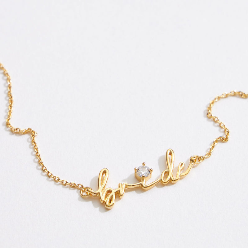 Gold Dipped Bride Script Necklace