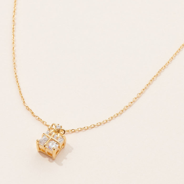 Gold Dipped Gift Box Pendant Necklace