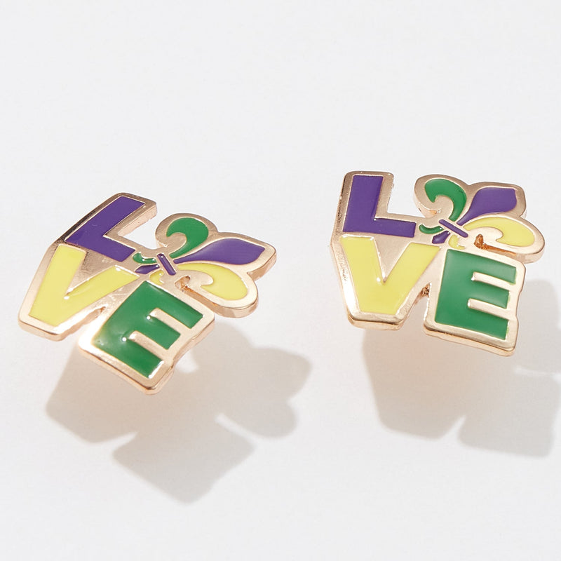 LOVE Mardi Gras Epoxy Stud Earring