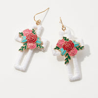 Easter Cross Thread with Flower Post Earring