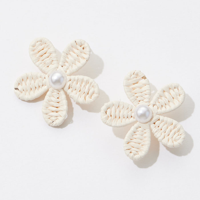 Flower Raffia Post Earrings with Pearl