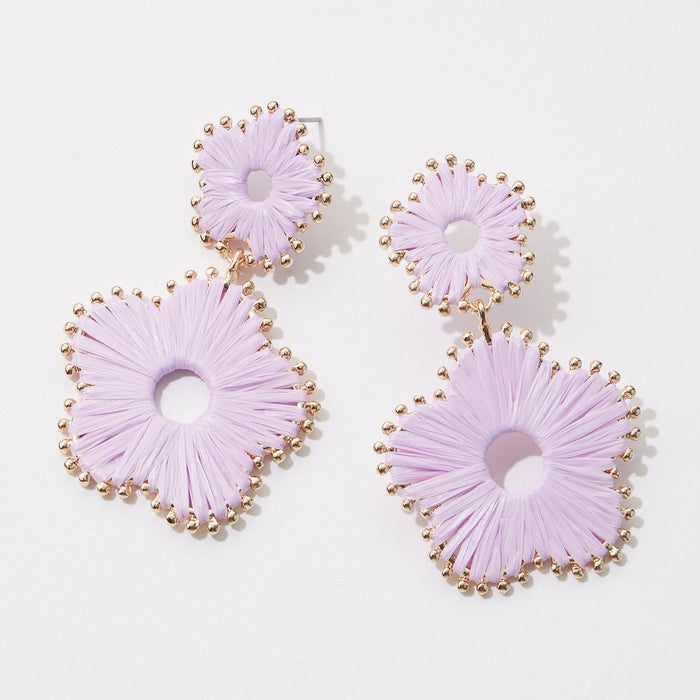 Raffia Wrapped Flower Post Earrings