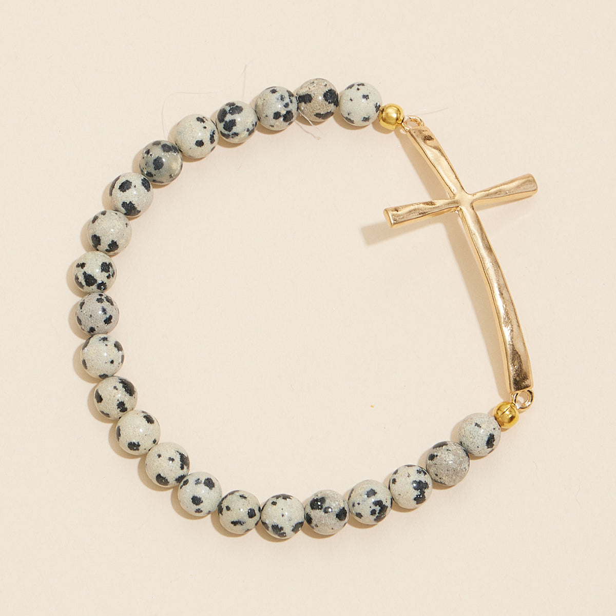 Cross charm Stone beaded bracelet