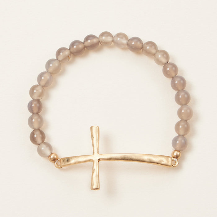 Cross charm Stone beaded bracelet