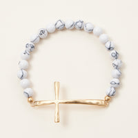 Cross charm Stone beaded bracelet