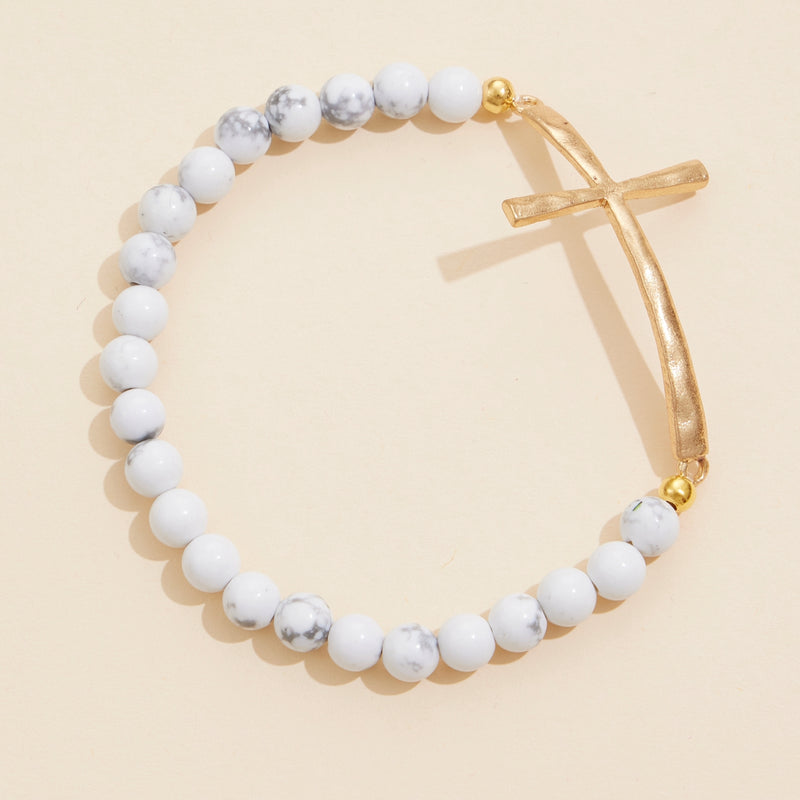 Cross charm Stone beaded bracelet