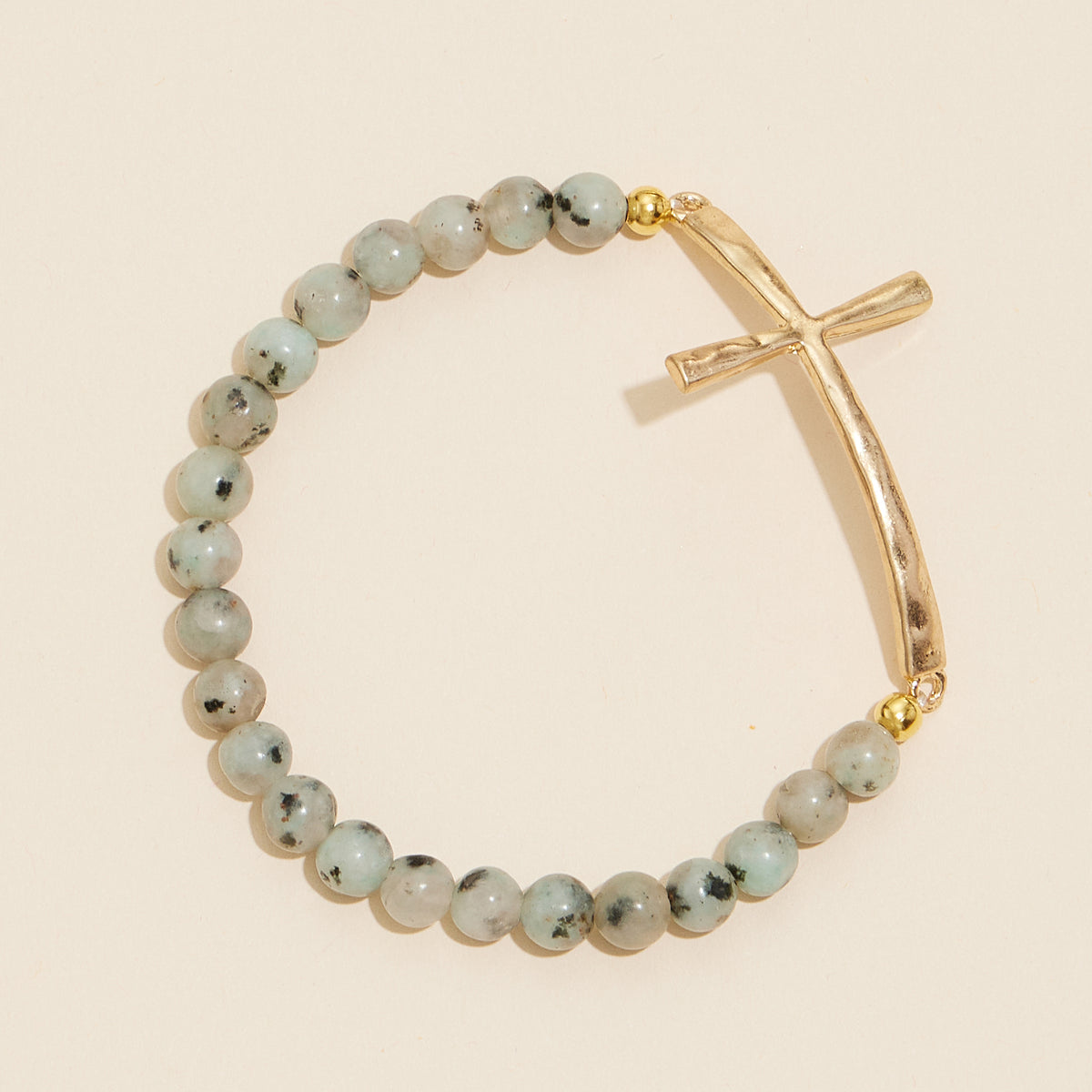 Cross charm Stone beaded bracelet