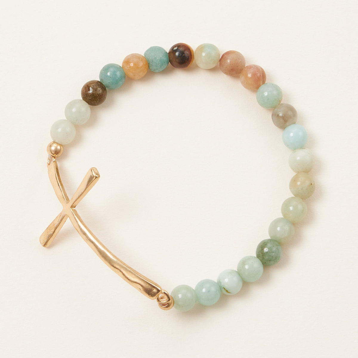 Cross charm Stone beaded bracelet