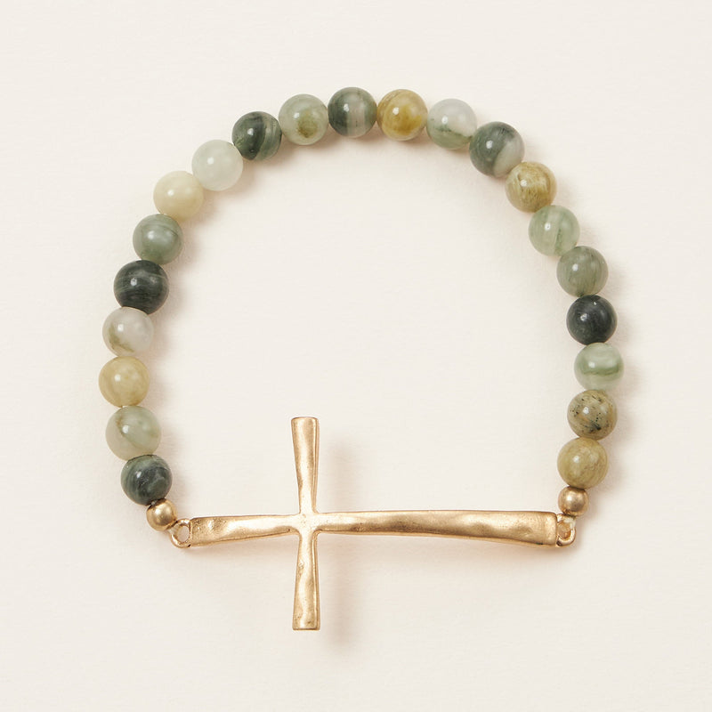 Cross charm Stone beaded bracelet