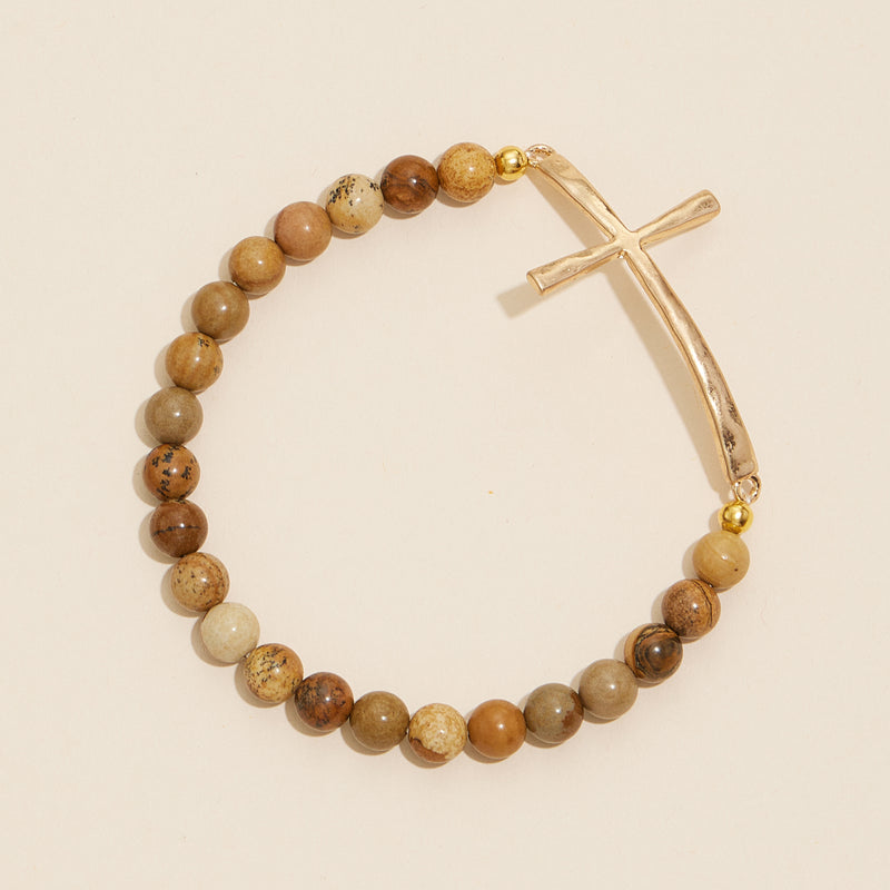 Cross charm Stone beaded bracelet