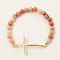 Cross charm Stone beaded bracelet