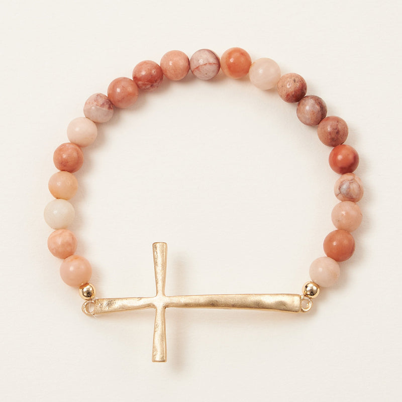 Cross charm Stone beaded bracelet