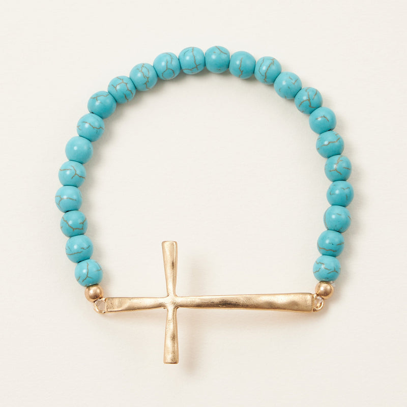 Cross charm Stone beaded bracelet