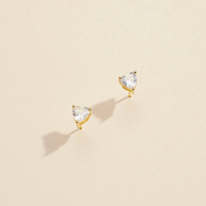 Heart CZ Gold Dip Stud Earrings