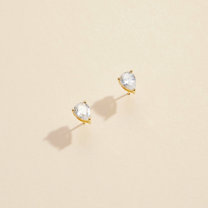 Water Drop CZ Gold Dip Stud Earrings