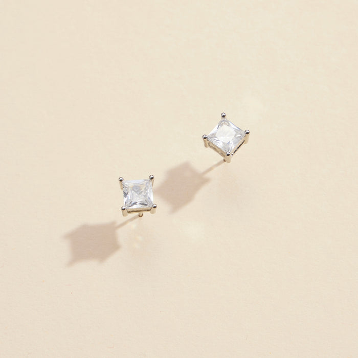 Square CZ Gold Dip Stud Earrings