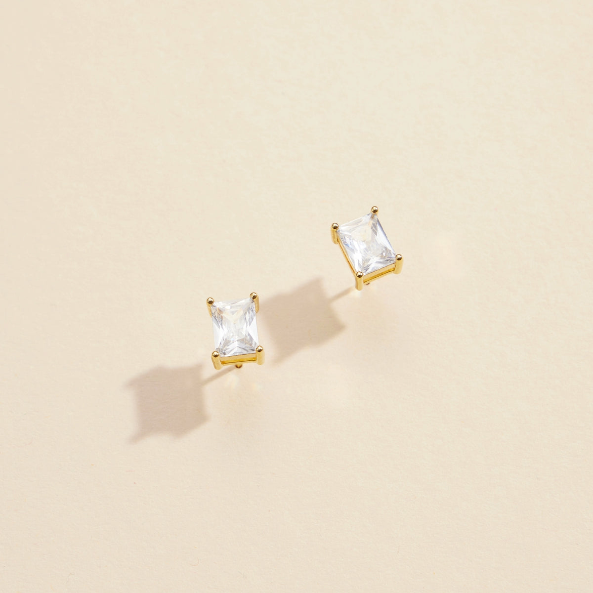 Rectangle CZ Gold Dip Stud Earrings