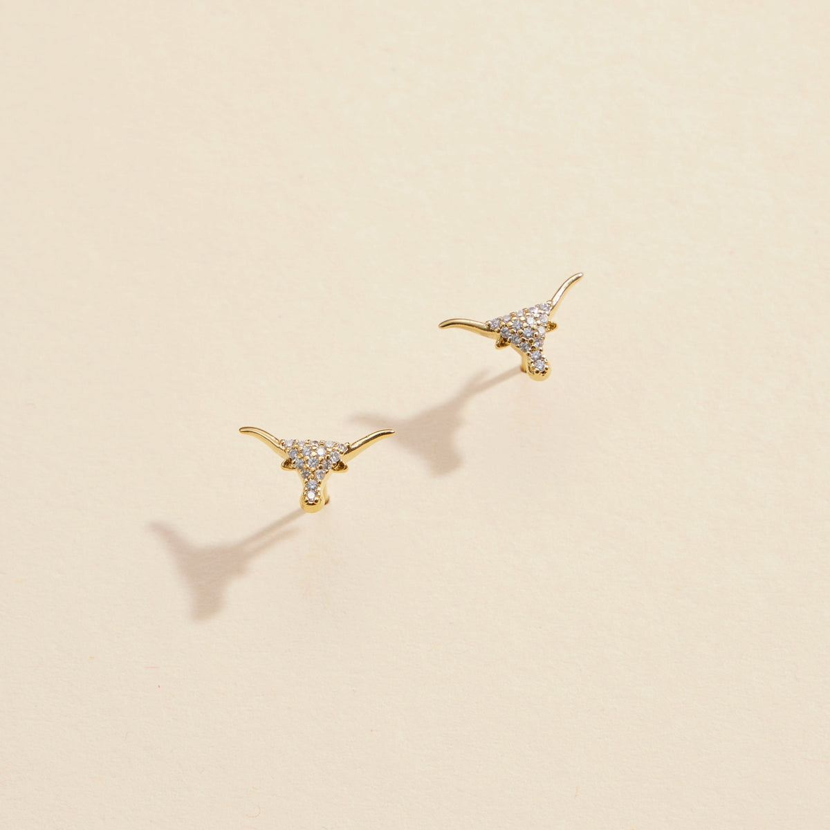 Bull Head CZ Gold Dip Stud Earrings