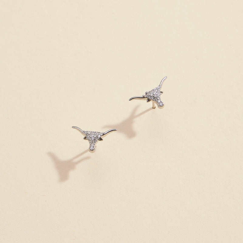 Bull Head CZ Gold Dip Stud Earrings