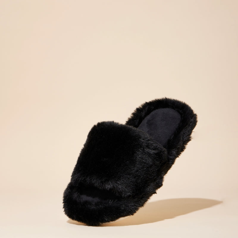 Open Toe Plain Fuzzy Slippers