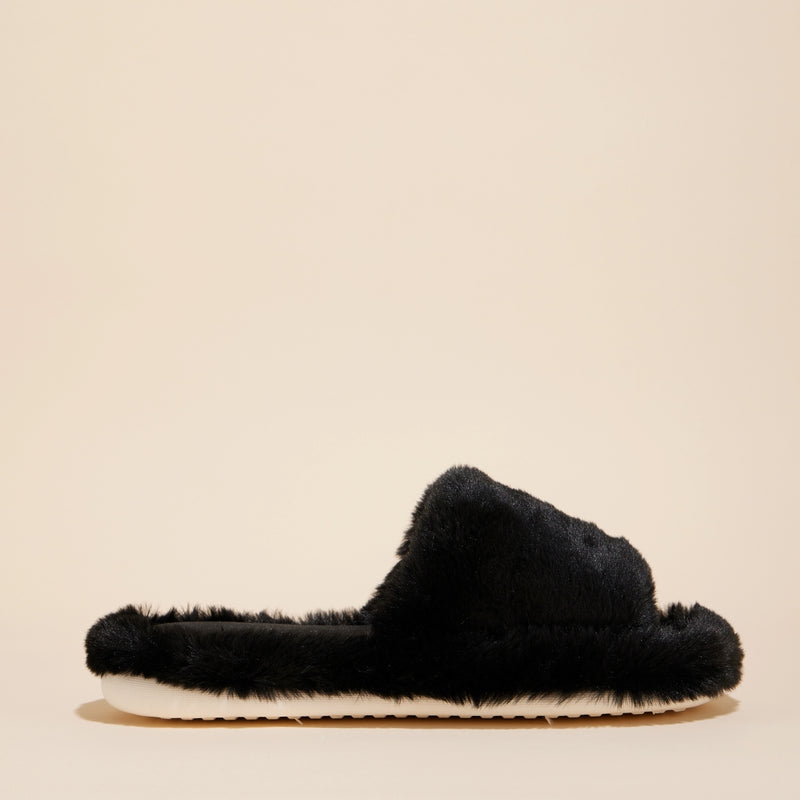 Open Toe Plain Fuzzy Slippers