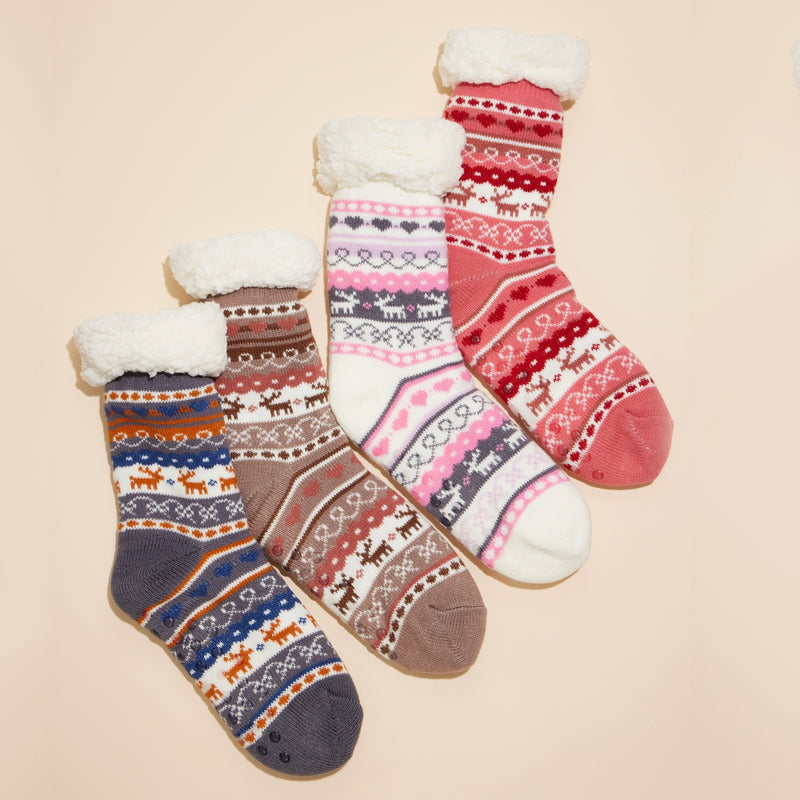 Christmas Fuzzy Lining Socks Assorted Pack of 12