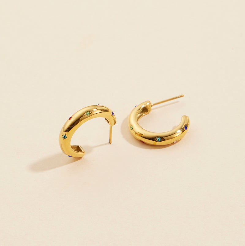 Rhinestones Gold Dip Stainless Steel Hoop Earrings