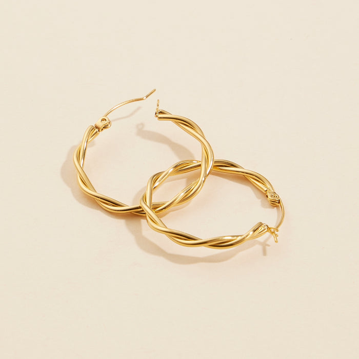 Twisted Gold Dip Stainless Steel Hoop Earrings