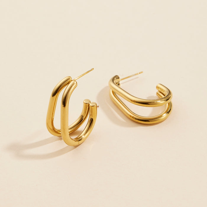 Layered Gold Dip Stainless Steel Hoop Earrings