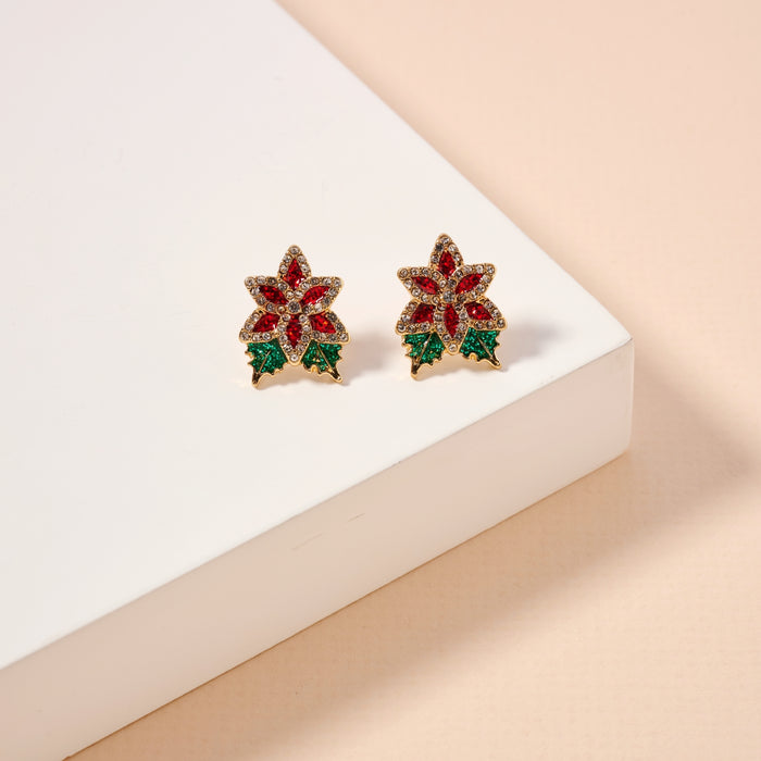 Christmas Green Leaf Enamel Stud Earrings