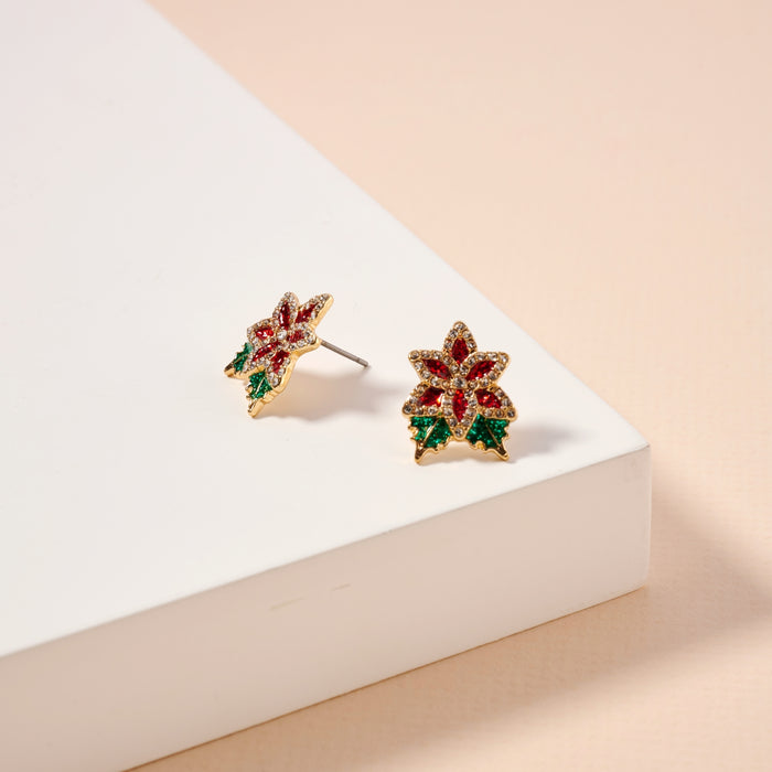 Christmas Green Leaf Enamel Stud Earrings