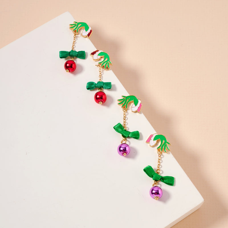 Christmas Green Monster & Ball Ornament Dangling Earrings