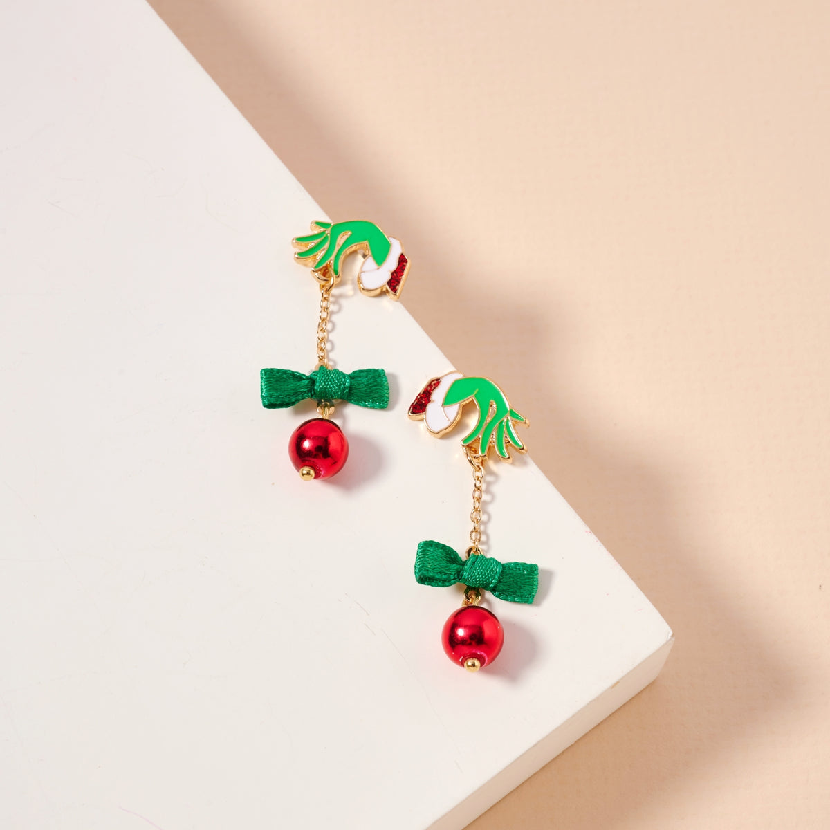 Christmas Green Monster & Ball Ornament Dangling Earrings