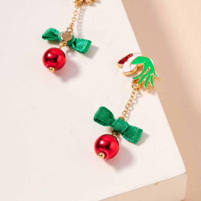 Christmas Green Monster & Ball Ornament Dangling Earrings