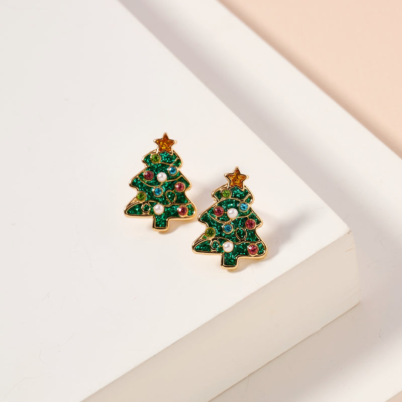 Christmas Tree Enamel Stud Earrings