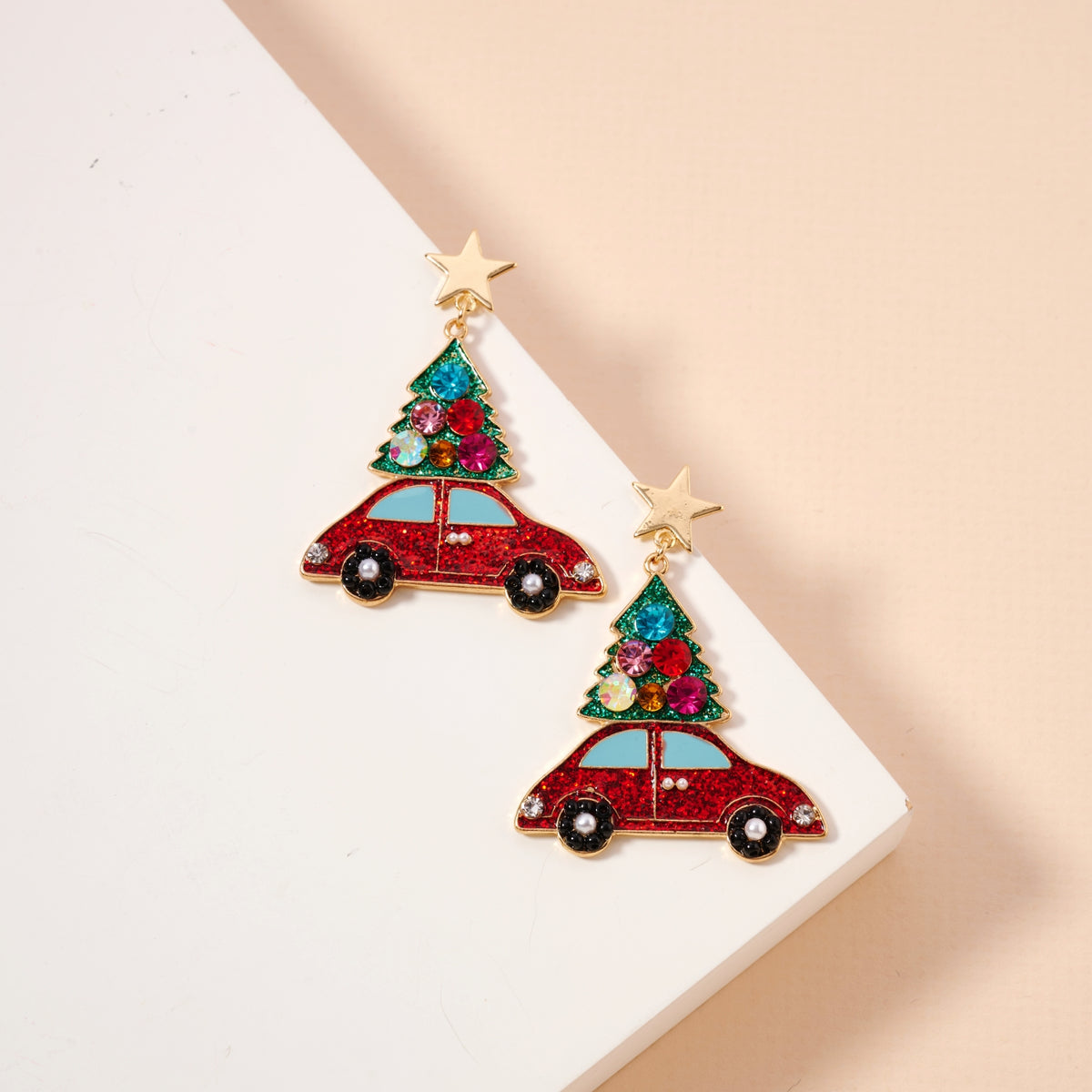 Christmas Car & Tree Dangling Earrings